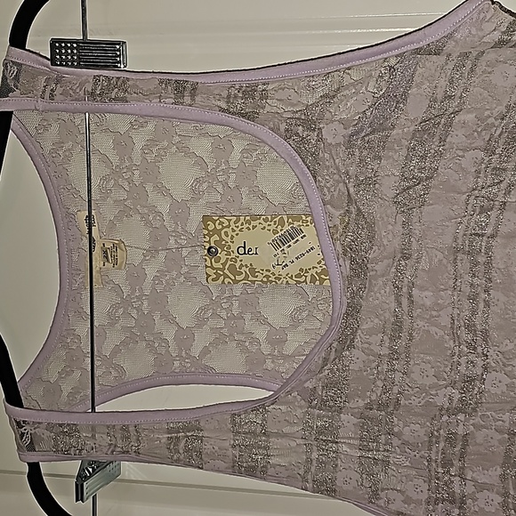 Derek Heart Sheer Lace Tank Top Plus 2X Metallic Lilac & Silver - Picture 7 of 8